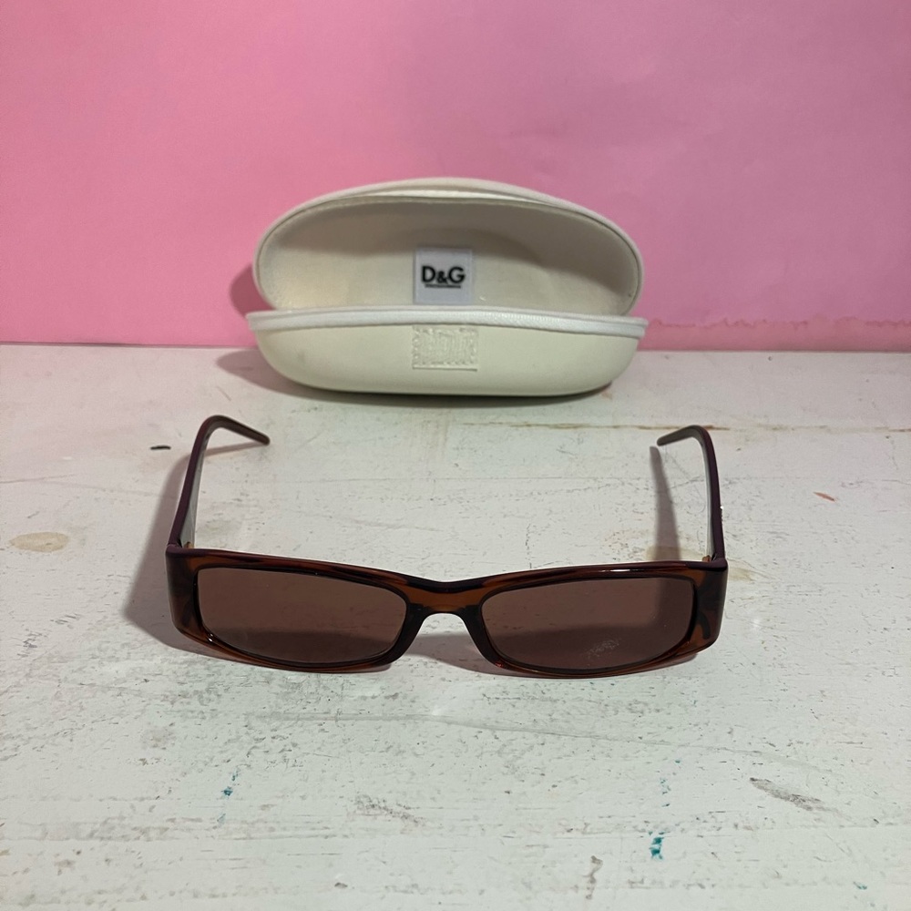 D&G Rectangular Brown Frame Sunglasses with White… - image 2